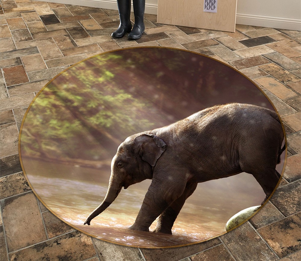 3D Elephant Drinking AHO186899 Animal Non Slip Rug Mat Elegant Photo Carpet Romy