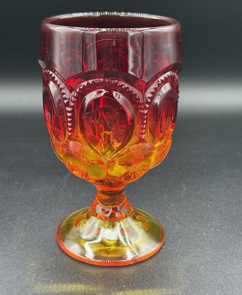 Vintage LE Smith Moon and Stars Amberina Glass Stemmed Water Wine Goblet 6