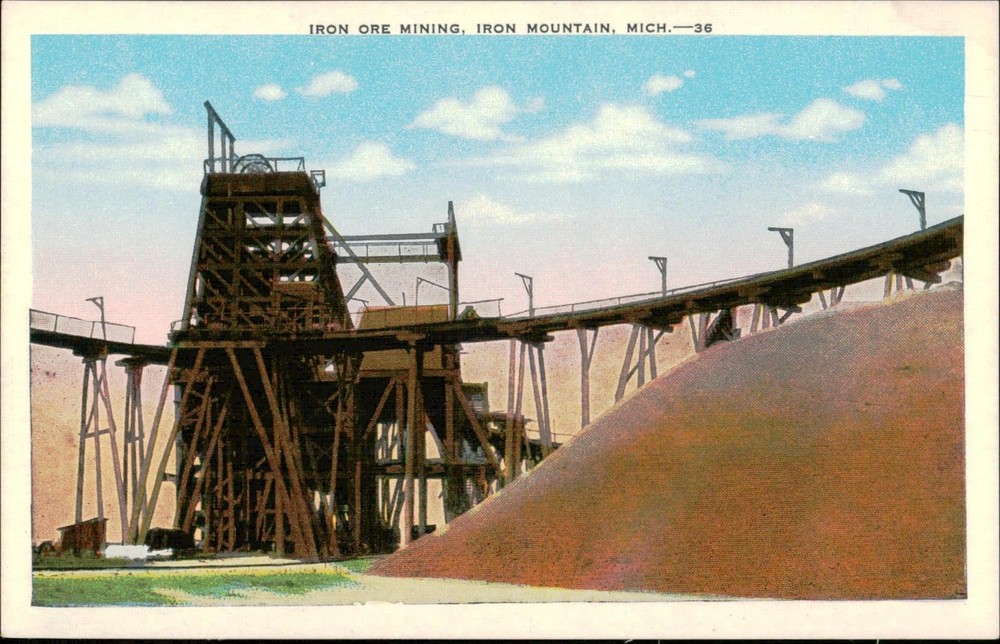 EC Kropp Co Postcard Iron Ore Mining Iron Mountain MI Natural Color Unposted