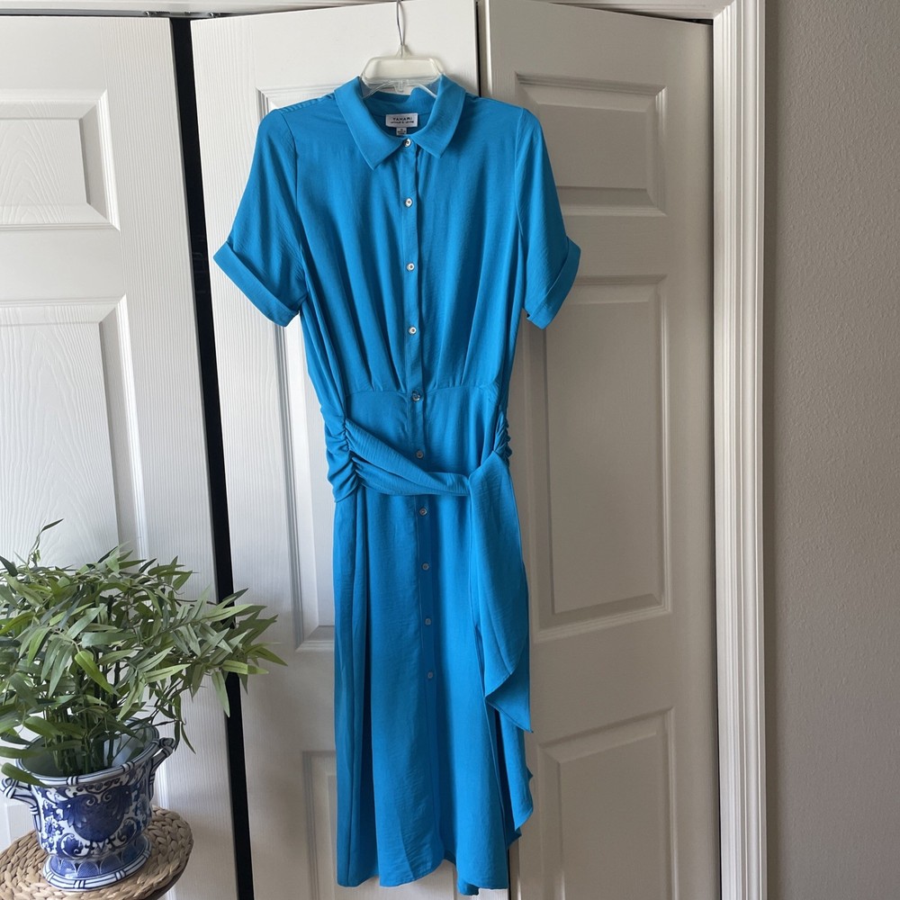 Tahari Arthur S. Levine Short Sleeve Button down Sheath dress Sz 10 Turquoise
