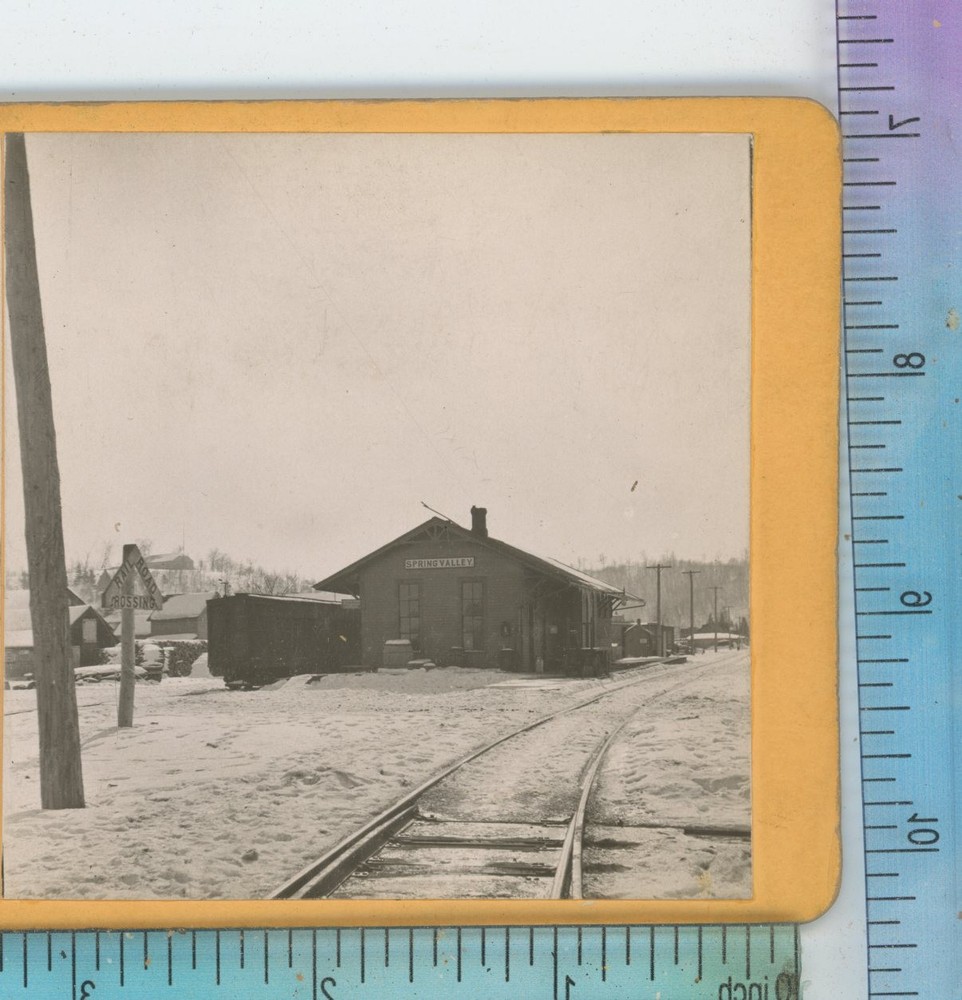 Railroad Depot Spring Valley Wisconsin WI John Krueth Stereoview 1904