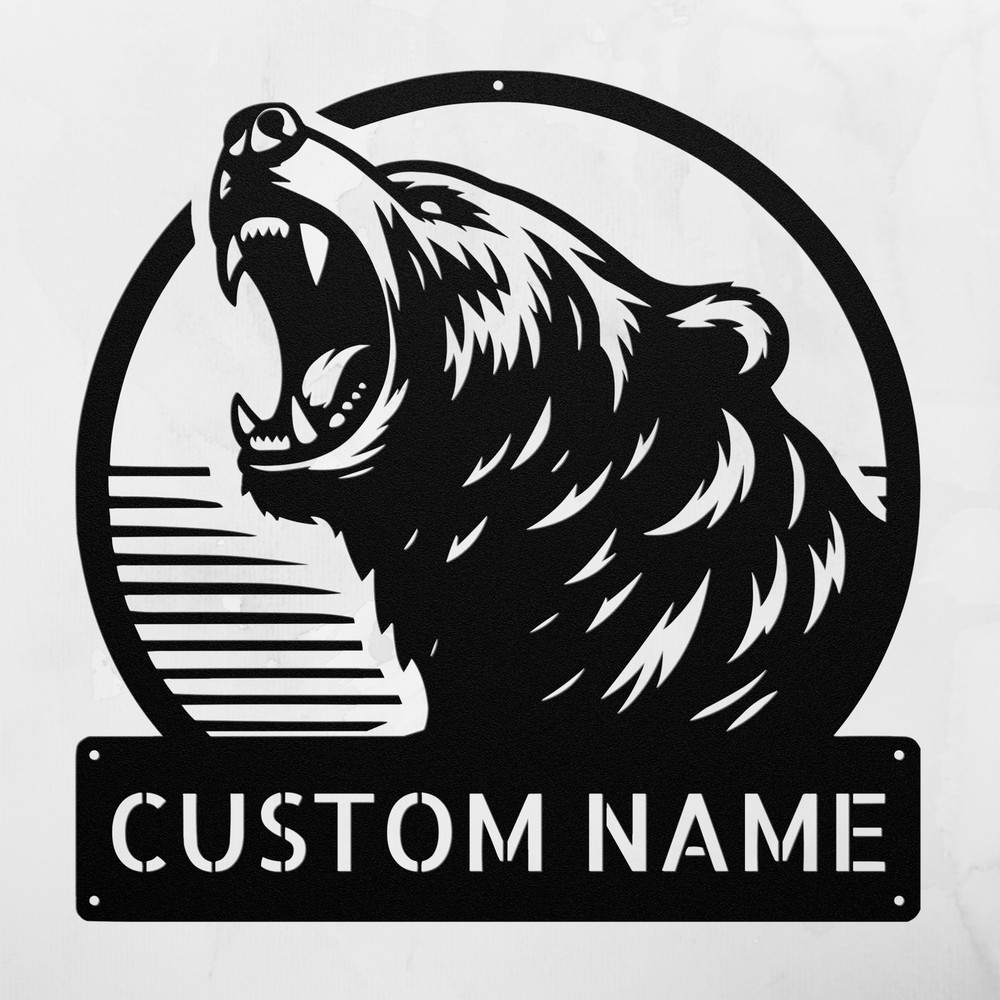 Custom Roaring Bear Metal Sign Animal Decor Wall Art Gift for Nature Lovers