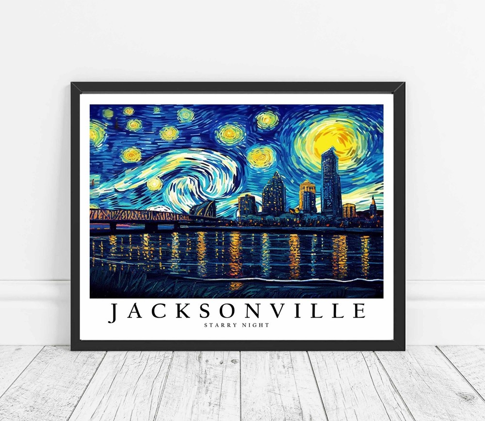 Jacksonville City Starry Night Photo Art Print Poster Wall Art Painting