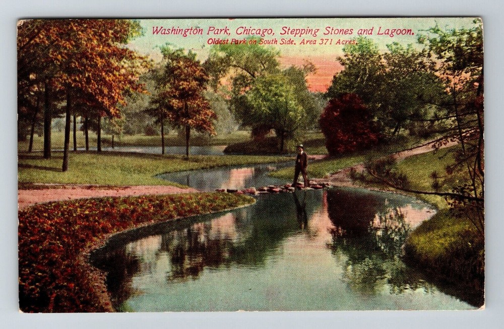 Chicago IL-Illinois, Stepping Stones Washington Park Lagoon Vintage Postcard