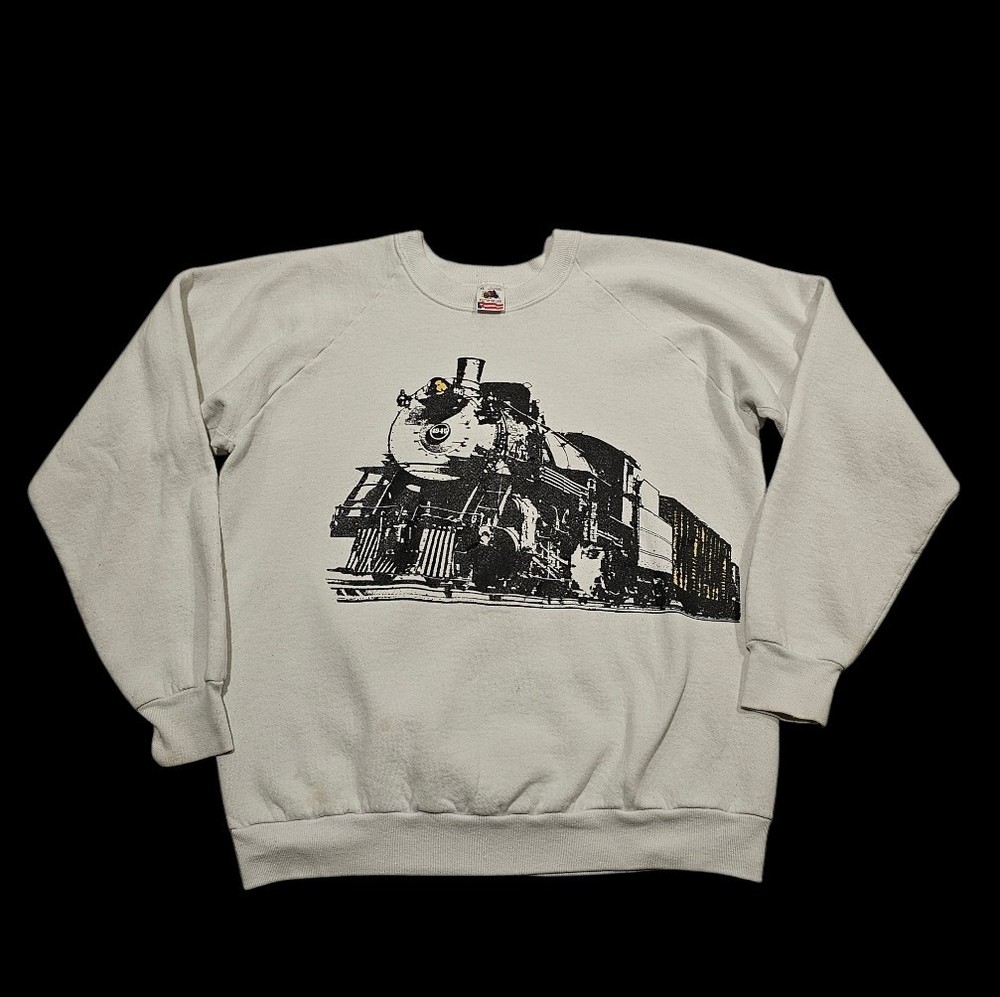 Vtg 1990 Locomotive Train Sweatshirt 2 Sided Mens XL Fruit Of The Loom USA READ⬇