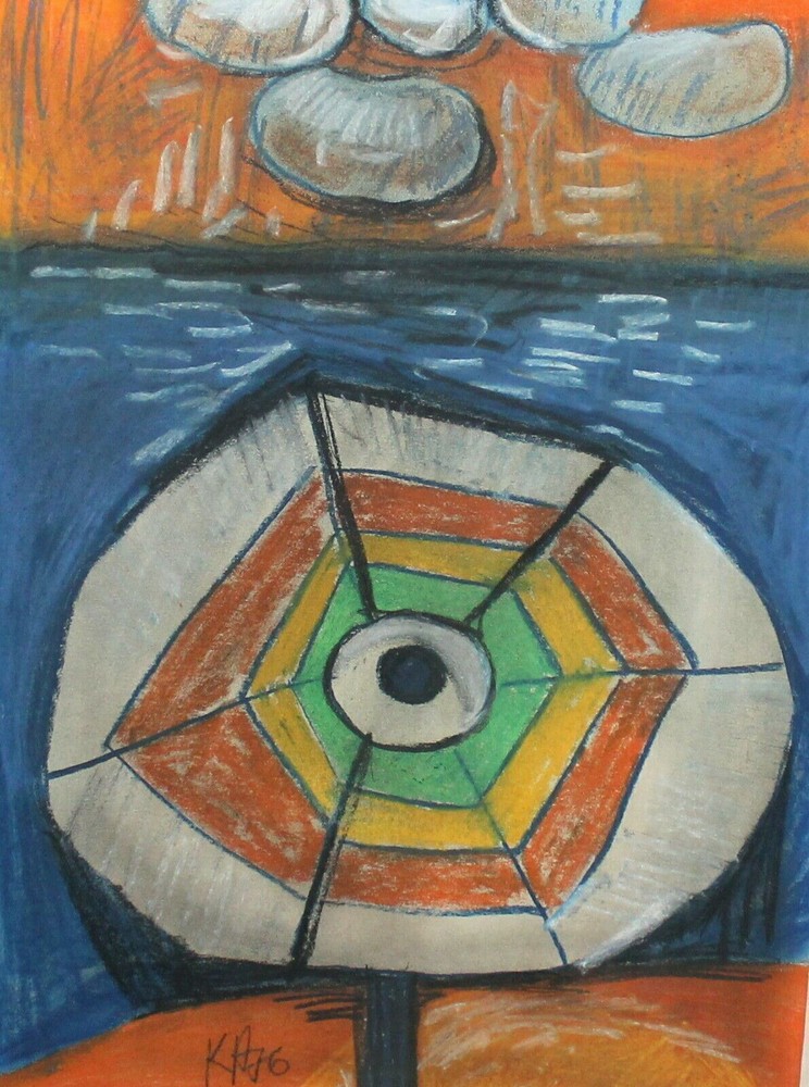 1976 abstract composition pastel painting signed