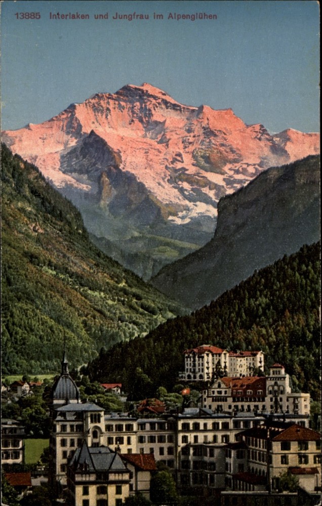 Jungfrau Interlaken Switzerland view vintage postcard d627