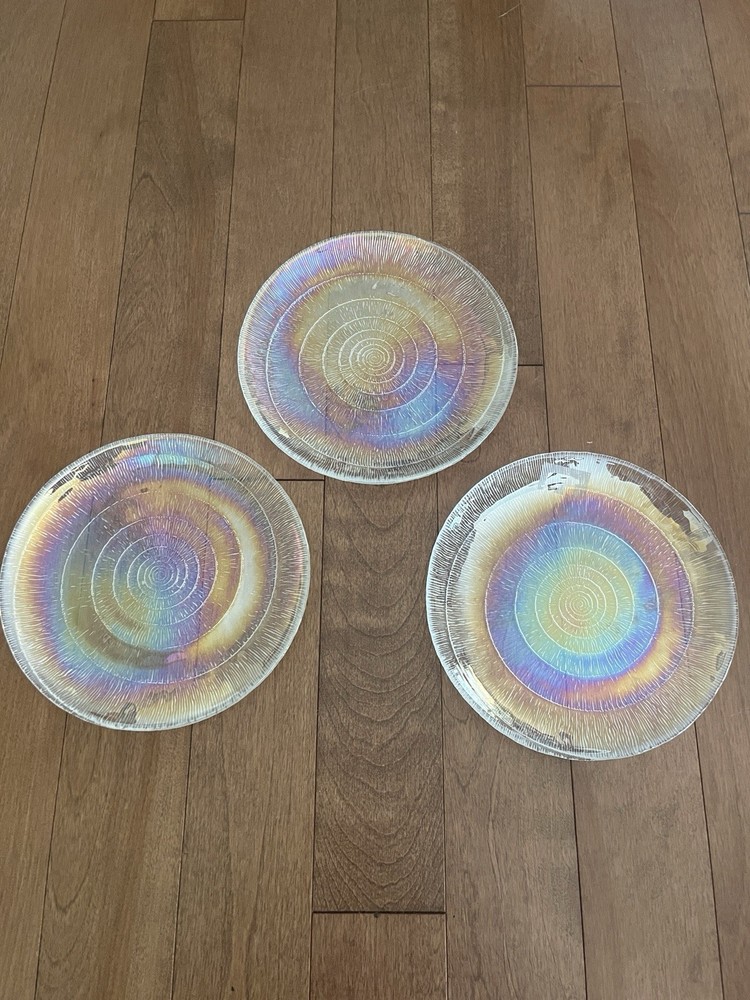 Set of 3 Glass Iridescent Swirl and Lusterware Plates. 8