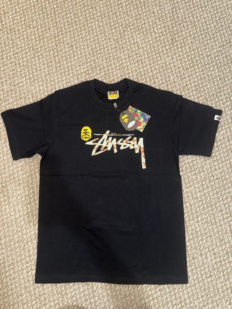 BAPE x Stussy ILL COLLAB Shark T-shirt Black Size S A Bathing Ape