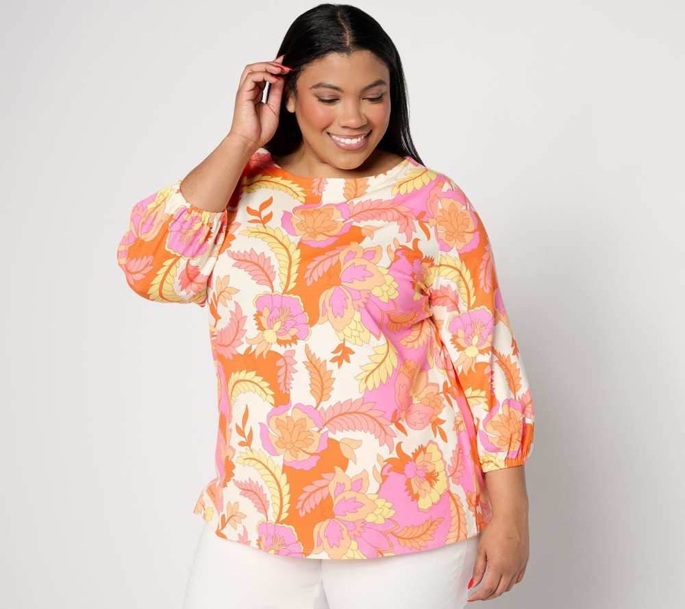 Belle by Kim Gravel Women's Top Sz S Tripleluxe Knit Petal Multi-colored A636321
