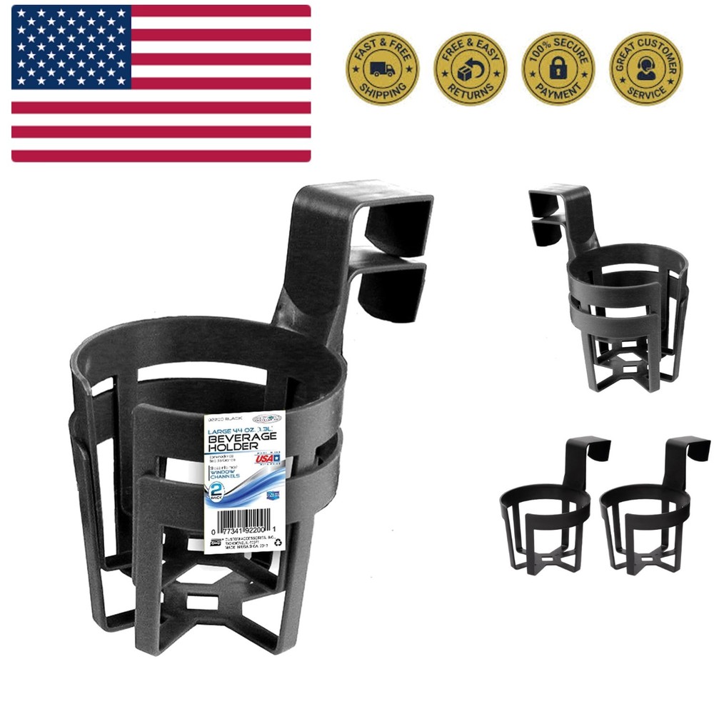 92200 Large Plastic Cup Holders, Black, Pack of 2