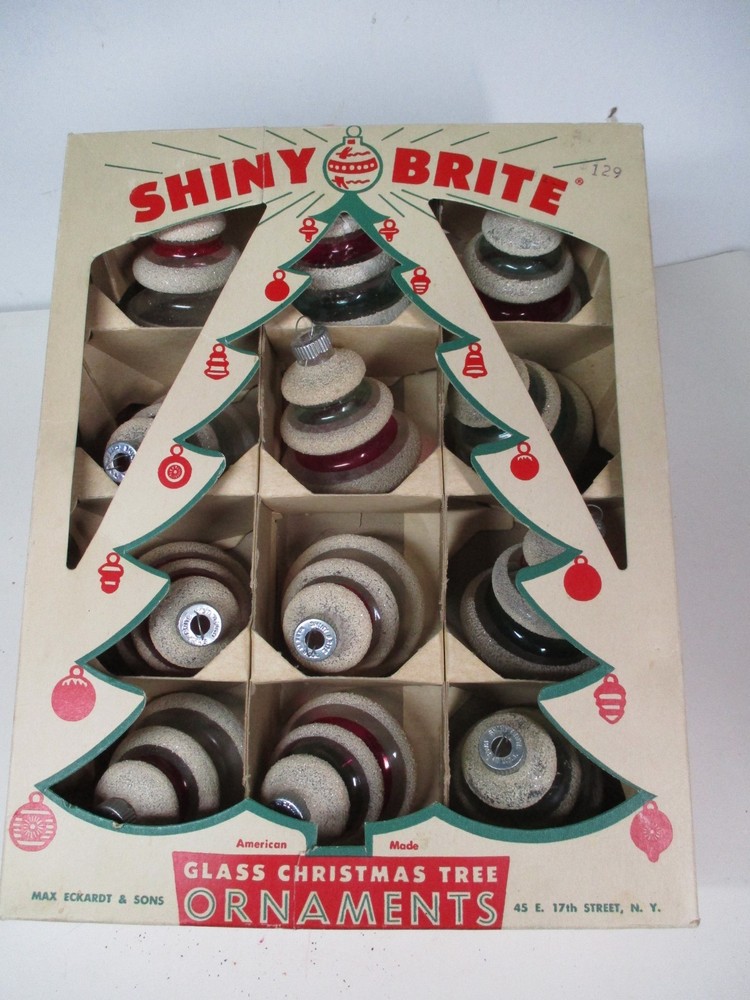 12 Vintage SHINY BRITE UFO Tornado Unsilvered Frosted Glass Christmas Ornaments