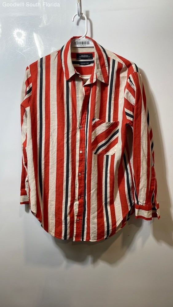 Zara Womens Multicolor Striped Collared Long Sleeve Button-Up Shirt Size S