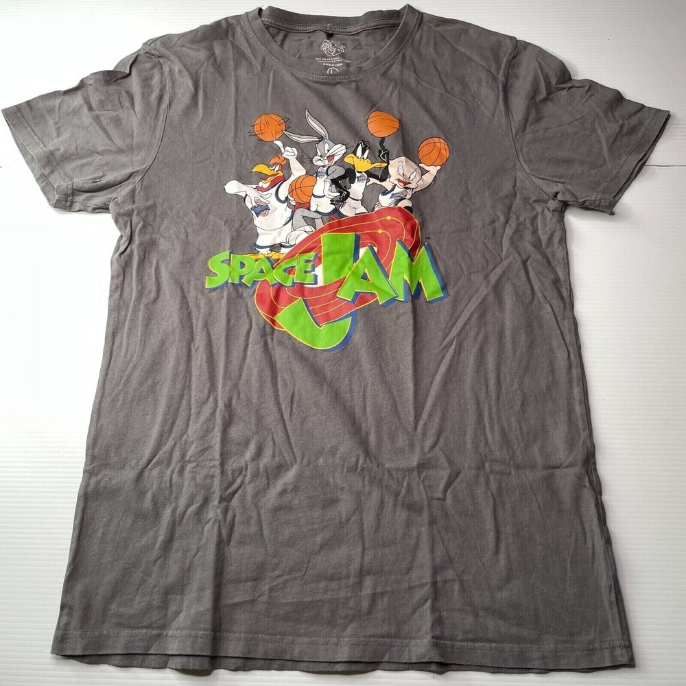 Space Jam Graphic Logo T-Shirt Men's Large Charcoal Casual Fit Fashion