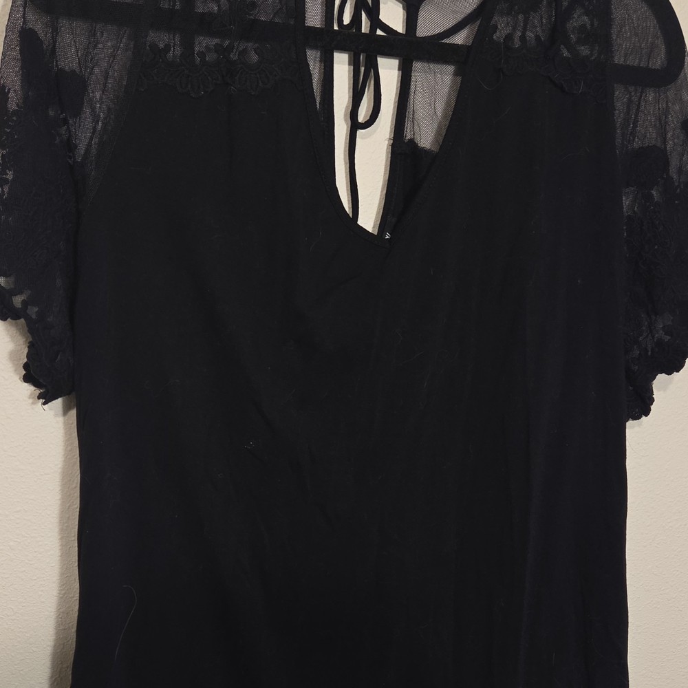 Willow Young Contemporary Black Lace Sheer Short Sleeve Blouse Women's 1X