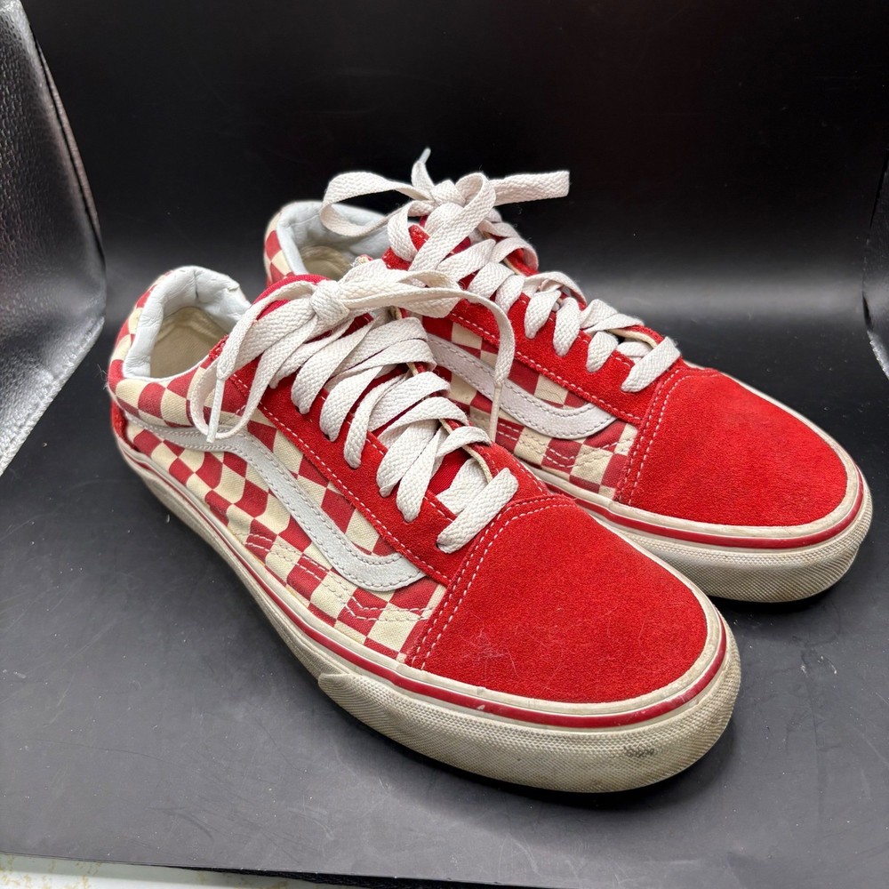 Vans Old Skool Red Checkerboard Suede Canvas Low Top Skate Shoes Men 6.5 Women 8
