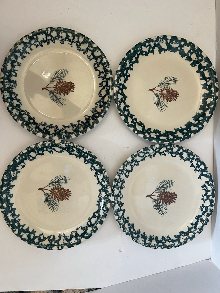 Folk Craft  Tienshan Pine Cone Spongeware Salad Plate 7.5