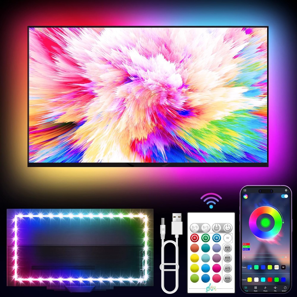 Best LED Lights for TV, 16.4ft TV Backlight 45-75in, RGB Behind Strip with Music