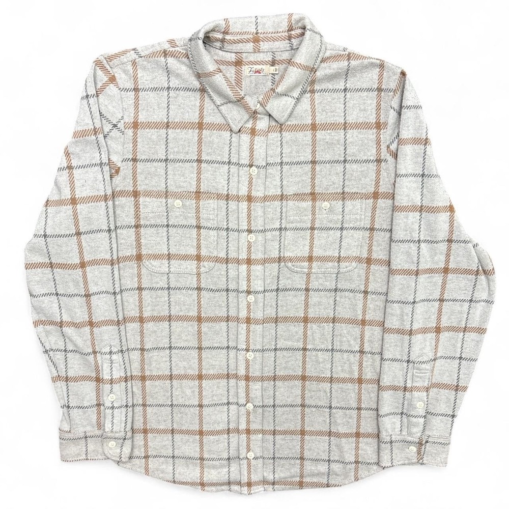 Faherty Legend Sweater Shirt Womens Large Plaid Flannel Button Long Sleeve Gray