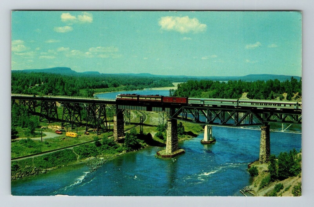 CPR Crossing Over River Scenic Train On Tracks Transportation Vintage Postcard