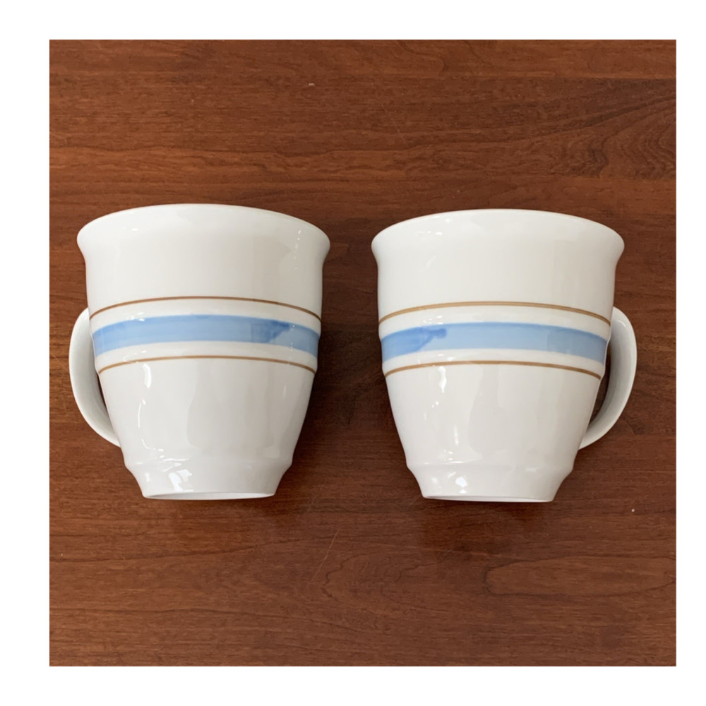Pfaltzgraff Clipper Blue-Brown Ceramic Coffee Mug Set of 2 Microwave Safe