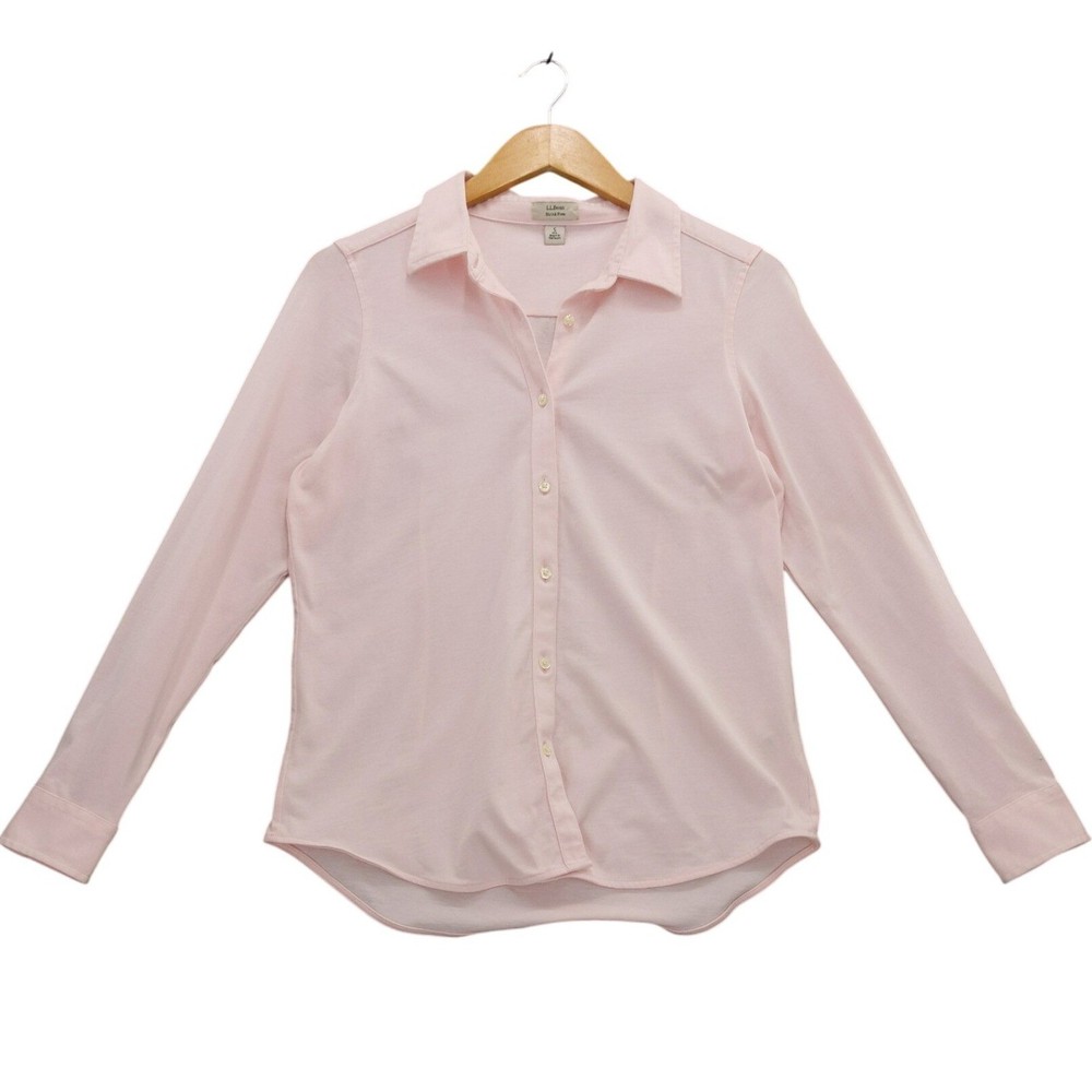 LLBean Shrink Free Pink Cotton Button Down Shirt Womens Small Long Sleeve