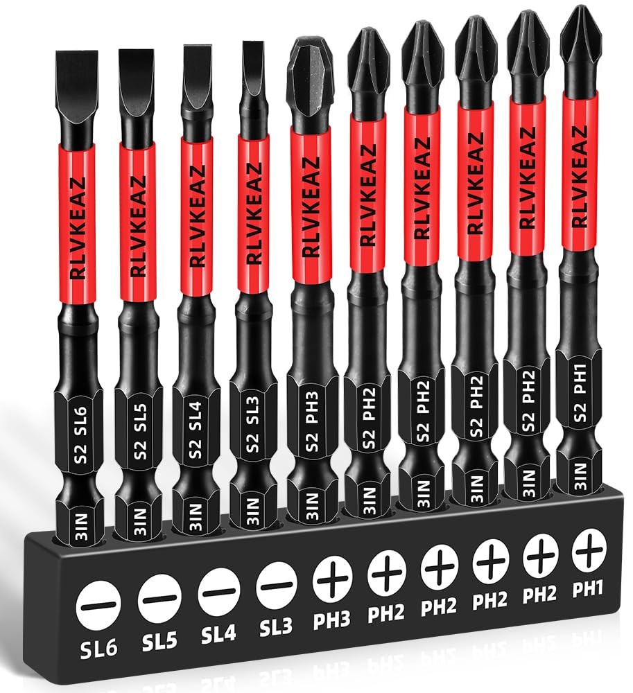 10-PCS 3 Long Magnetic Screwdriver Bits Set Phillips Bits 1/2/3  Slotted Head...