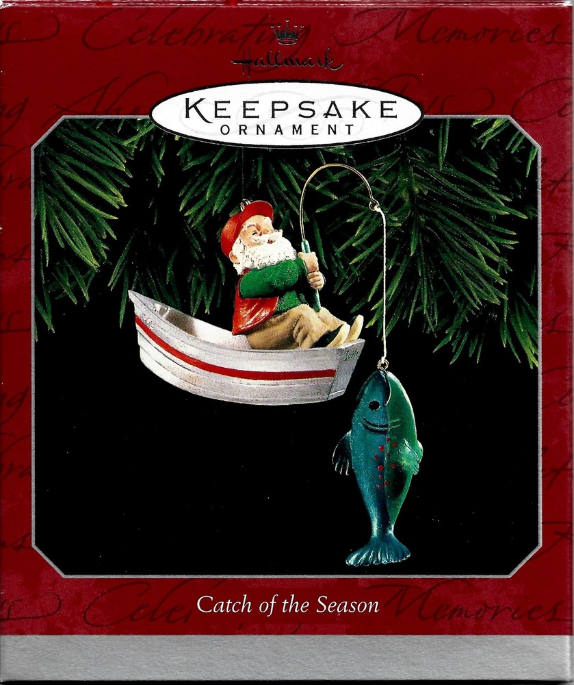 Vintage 1998 Hallmark Santa Fishing Keepsake Ornament MIB