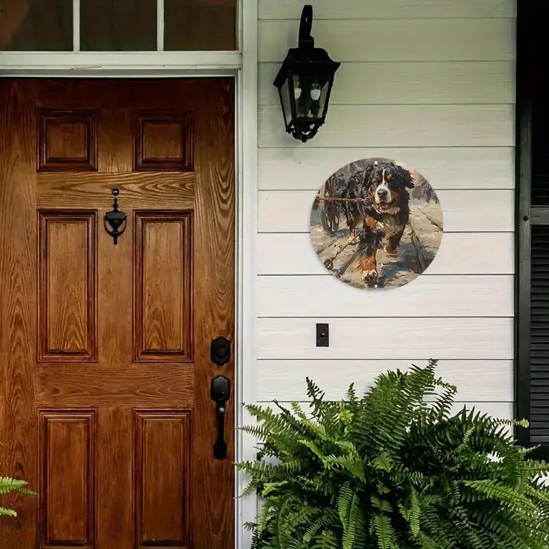 Bell Mountain Dog Tavern Scene Round Metal Wall Decor