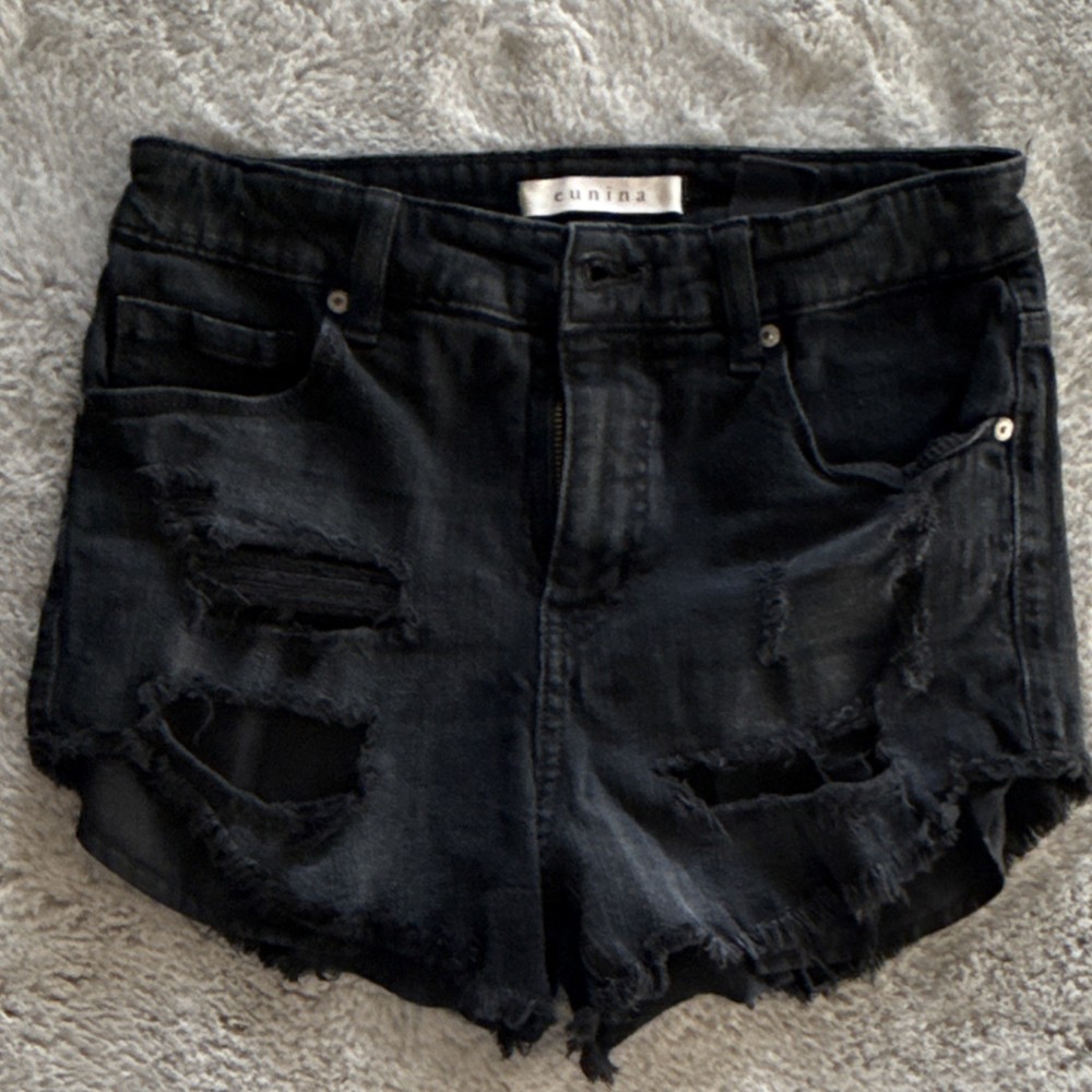 Eunina Black Distressed Cut Off Denim Shorts Frayed Hem Size S