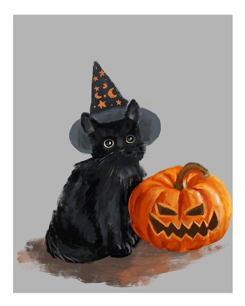 Halloween Cat and Pumpkin Wall Art Poster - Spooky Decor Home Decor