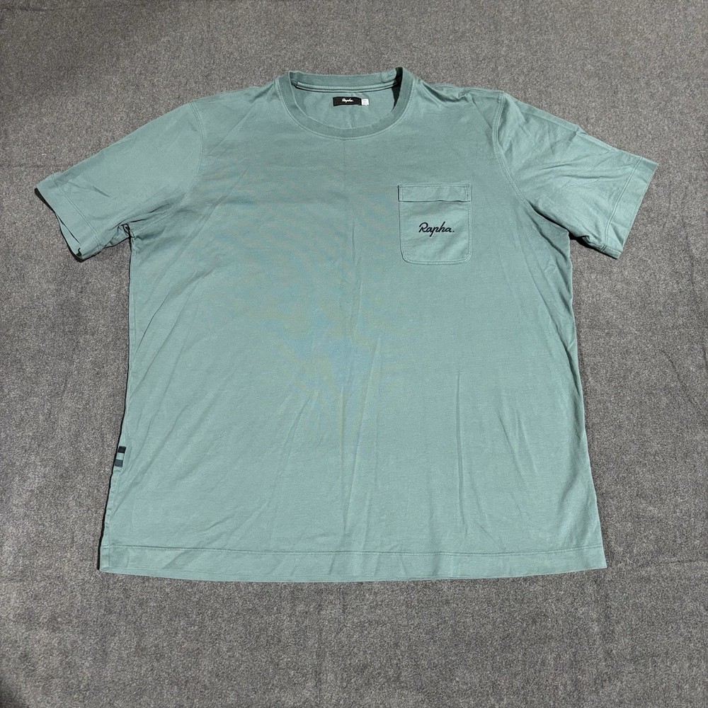 Rapha Logo Pocket T-Shirt Men's XXL Green Short Sleeve 100% Cotton Cycling Tee