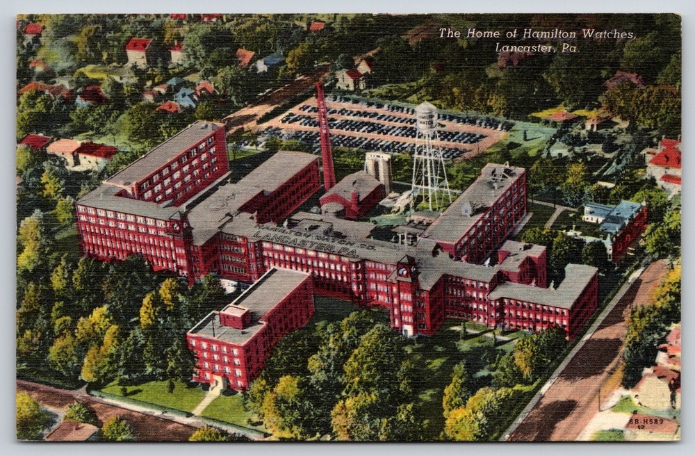 Lancaster Pennsylvania~Hamilton Watches Facility~Water Tower~Linen Postcard