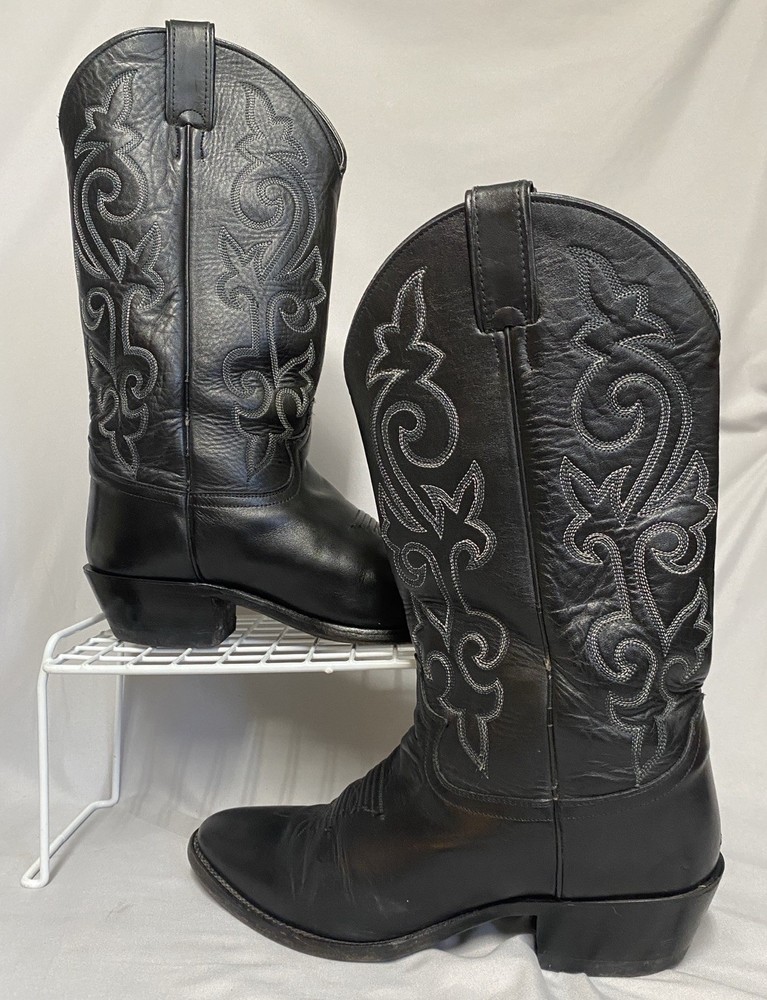 JUSTIN 1409 Mens Cowboy Boots 9.5EE Black Calf Leather Western London Stitch
