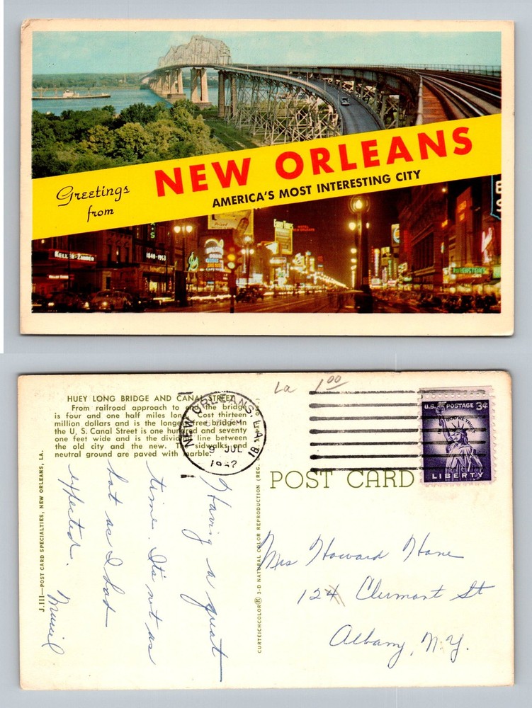 New Orleans, LA-Louisiana, Banner Greetings Bridge Canal Street Vintage Postcard