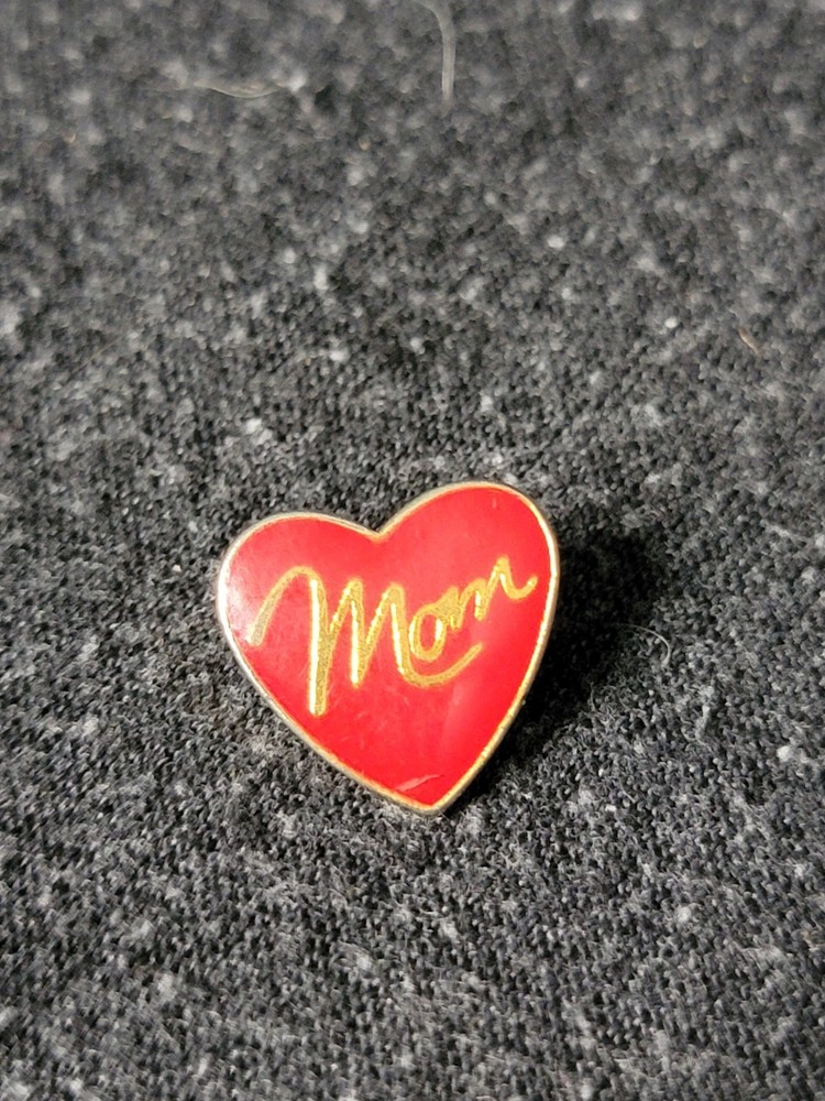 Vintage Mom Heart Love Mother Small Red Gold Tone Trim Enamel Pin Brooch