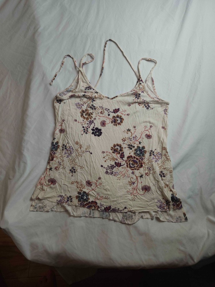 American Eagle Tank Top Womens Size XS Beige Floral Camisole Sleeveless V-Neck