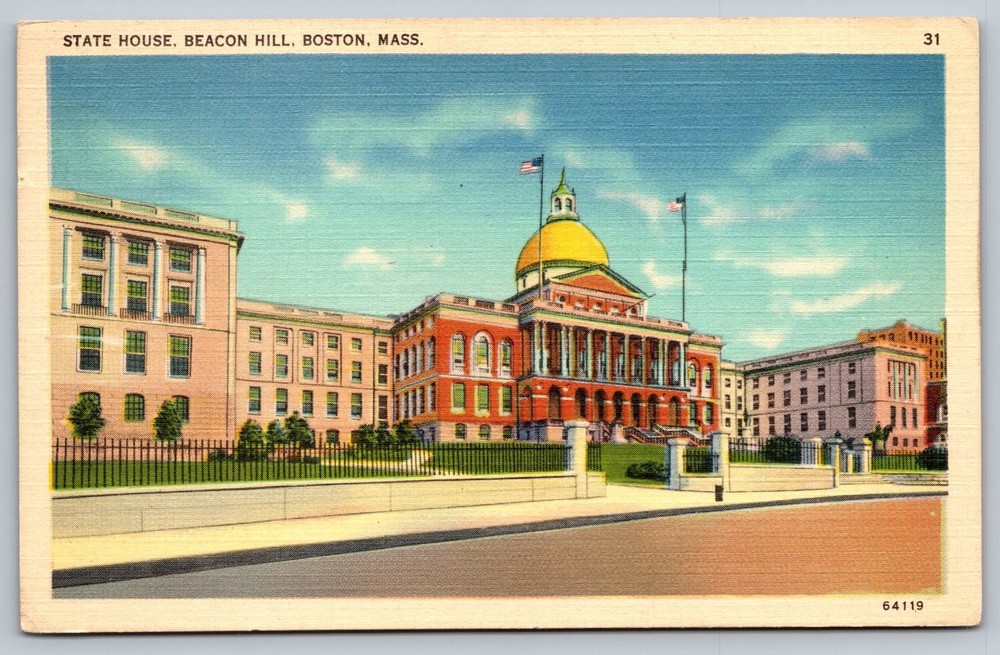 Vintage Linen Postcard State House Beacon Hill Boston Massachusetts