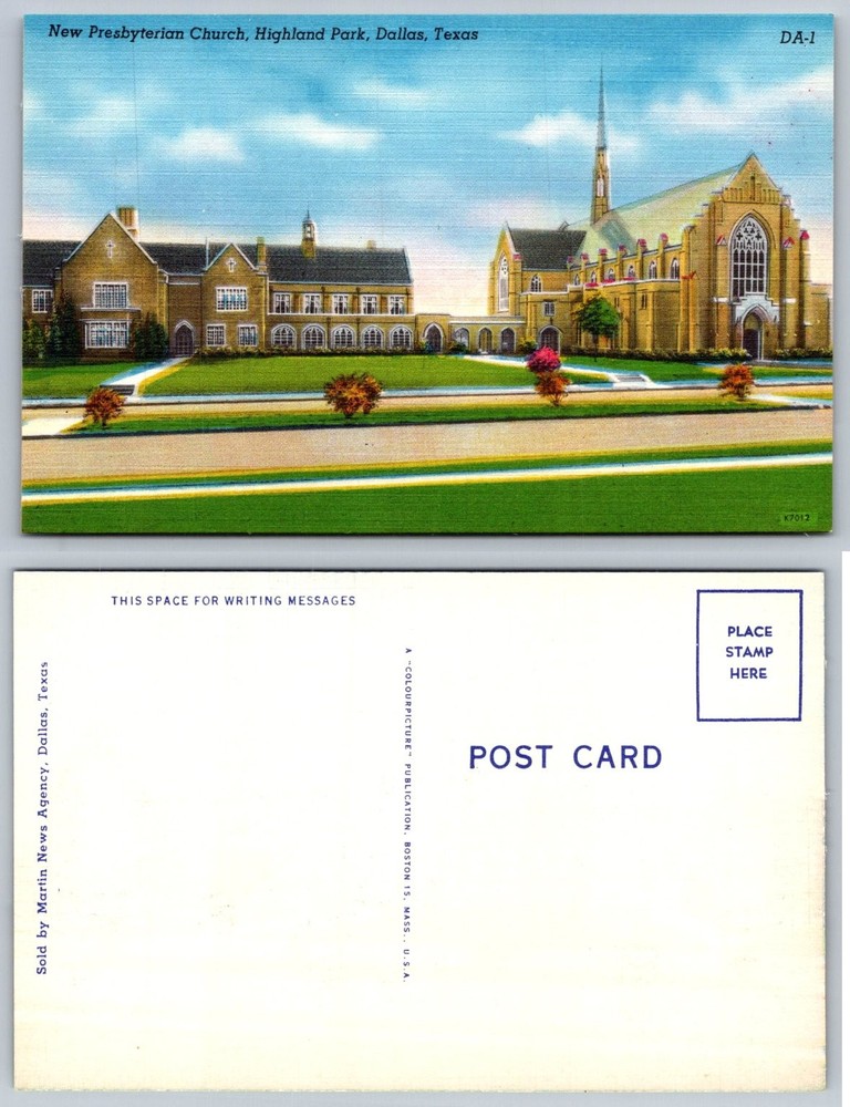 New Presbyterian Church Highland Park Dallas Texas Linen Postcard c1940s