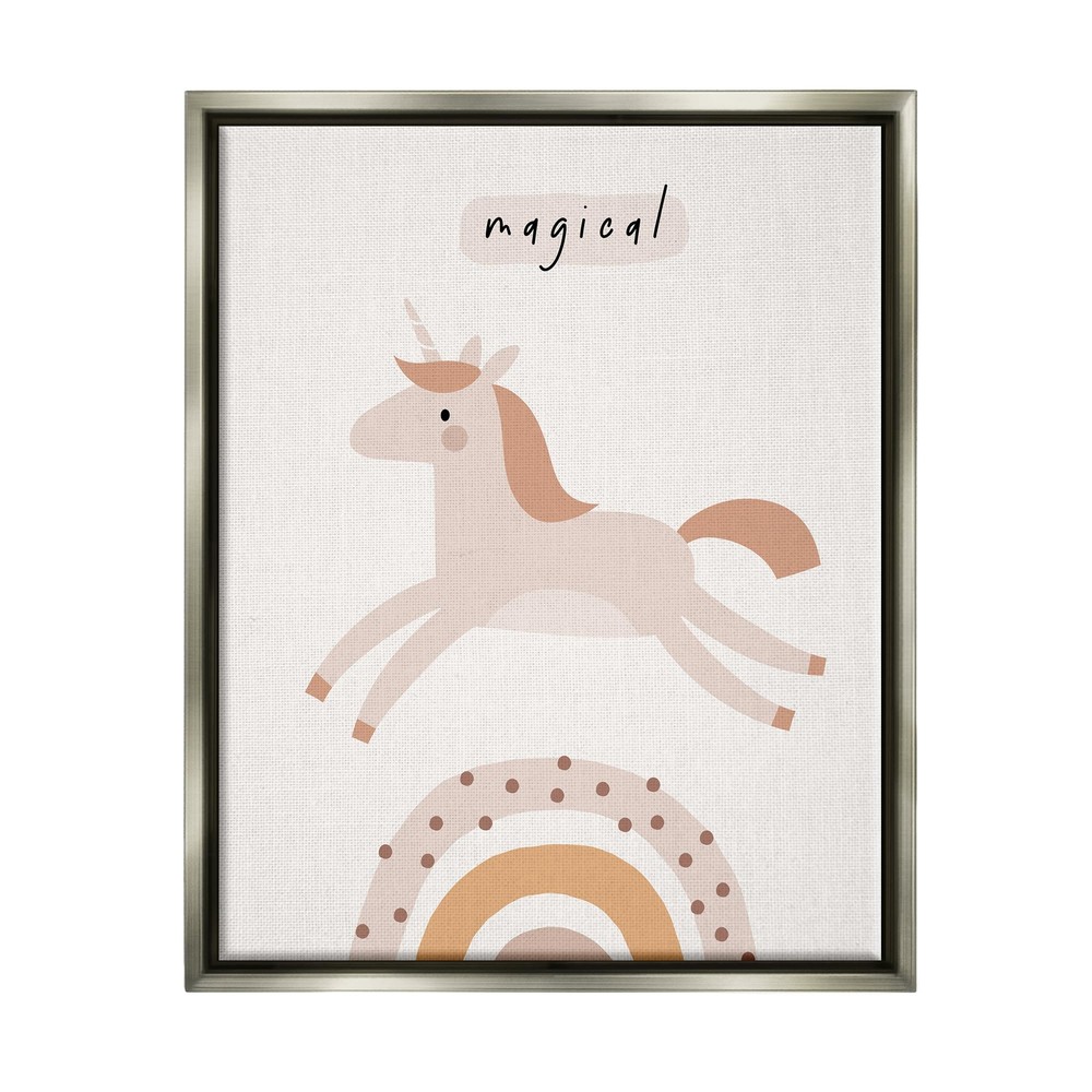 Magical Unicorn & Rainbow Framed Floater Canvas Wall Art by LSR Design Studio