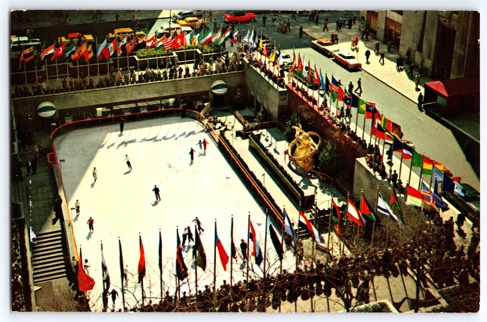 New York City New York NY Rockefeller Plaza Skating Rink Vintage Photo Postcard