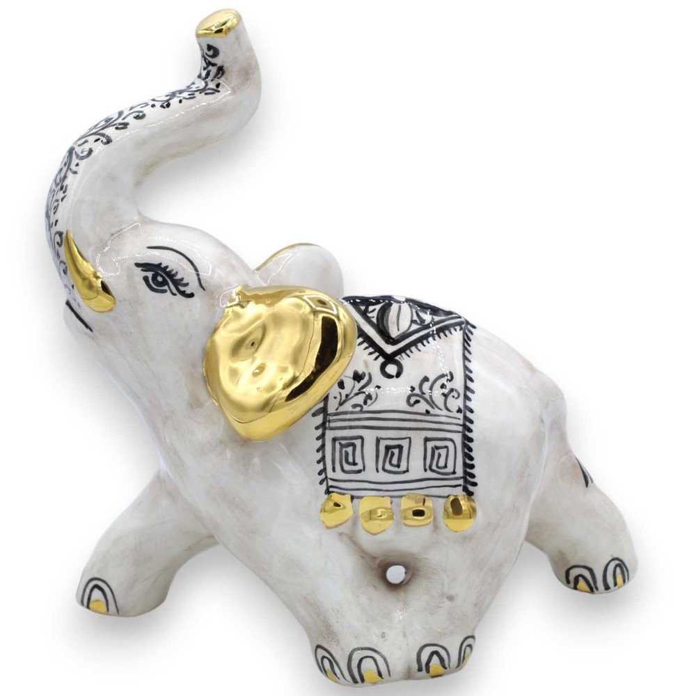 Caltagirone Ceramic Lucky Elephant, 600 Decoration And Enamel Details