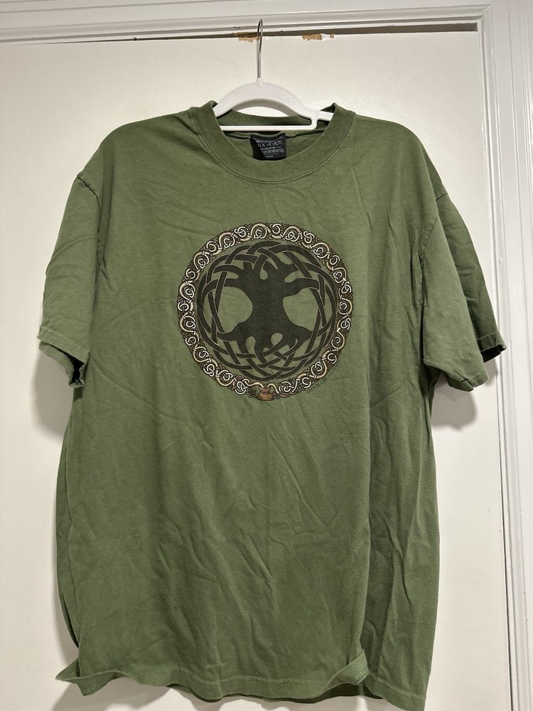 Vintage 90s Mens Sz: XL Green Jen Delyth Irish Celtic Tree Of Life Graphic Tee.
