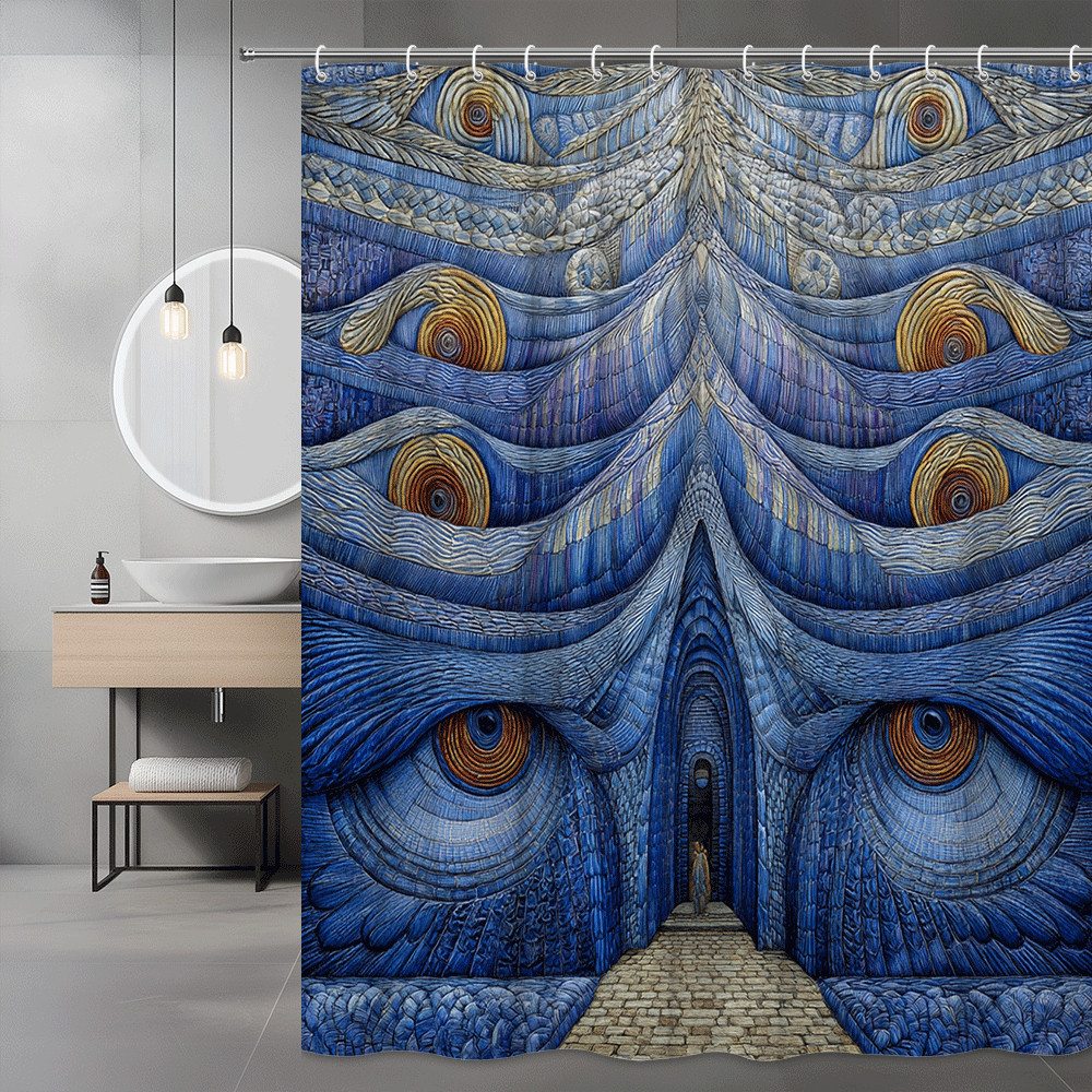 Blue Fantasy Owl Face Shower Curtain Graphic Print