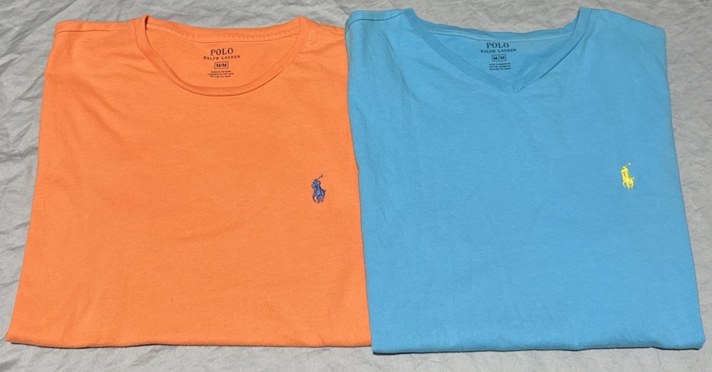 Lot of 2 Men’s Polo Ralph Lauren Short Sleeve Shirts, Blue/Orange Size Medium