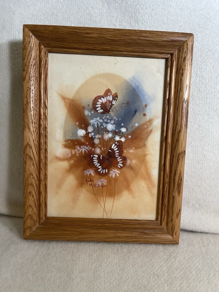 Original Watercolor Painting Butterflies Signed Judy Mathew’s Framed