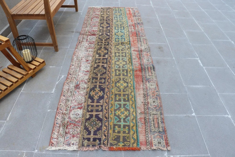Vintage 2,9x8,4 ft Runner Rug, Turkish Rug, Rainbow Moroccan Rug