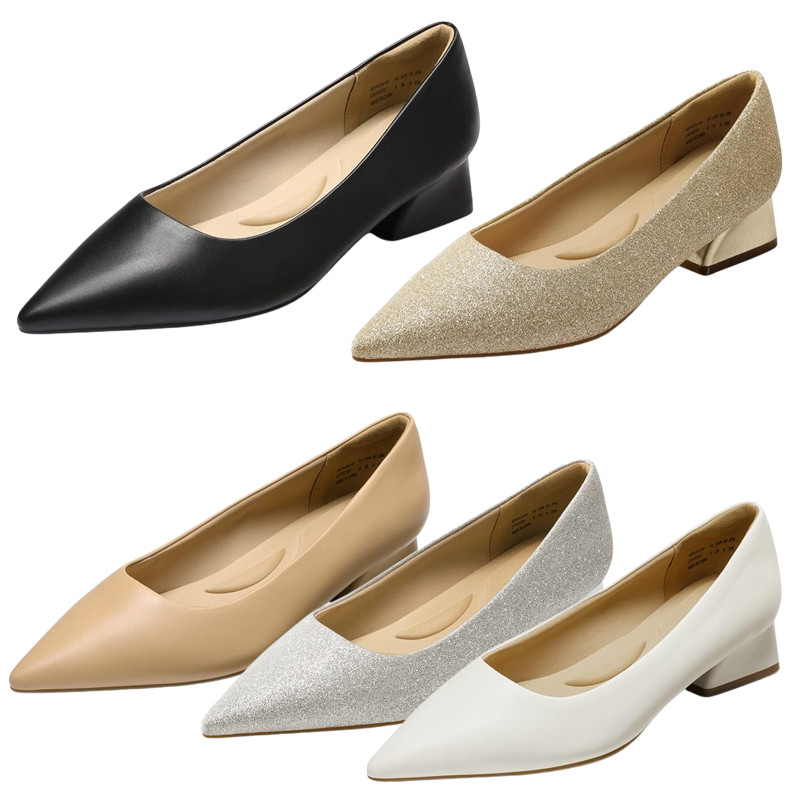 US Women Low Chunky Block Heel Pointed Toe Comfort Pump Dress Shoes