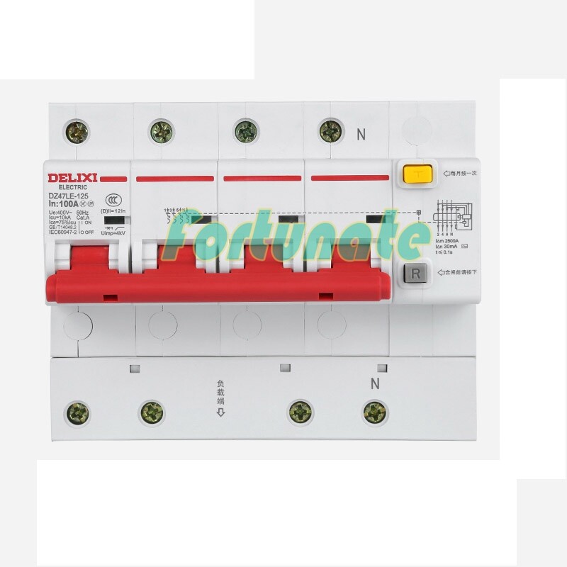 New For DELIXI High current leakage circuit breaker DZ47LE-125 4P 80/100/125A