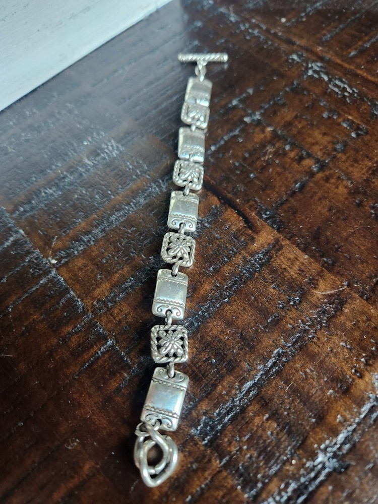 Brighton Vanity Silver Plated Square Link Toggle Bracelet Vintage Retired